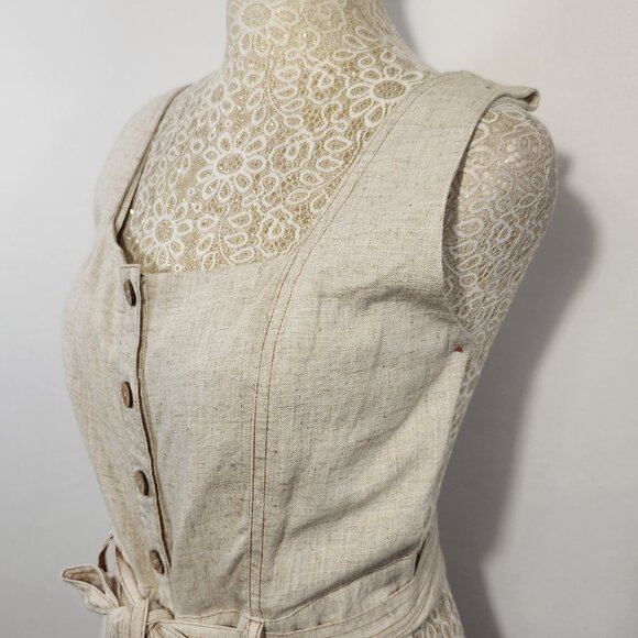 Shinestar Women Size M Linen Blend Button Front Belted Sleeveless Romper Casual - Picture 7 of 15